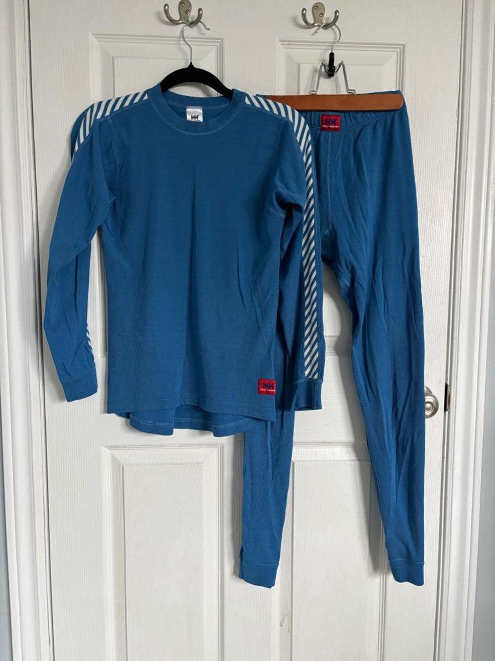 Helly Hansen Blue Base Layer Long-sleeve and Pant Set with Striped Sleeve - M